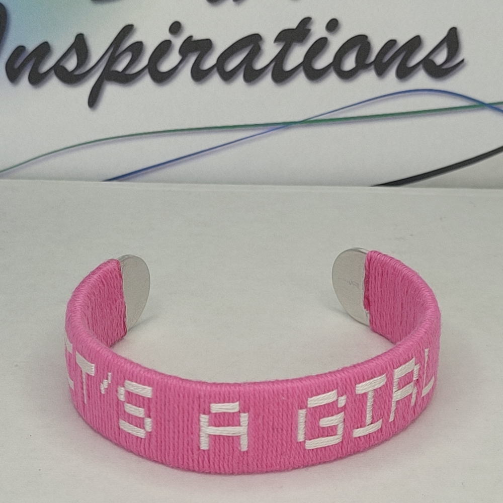 Pink Handmade 'It's a Girl' Embroidered Bracelet
